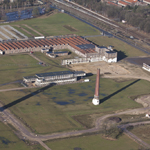 Ede ENKA kantine gebouw met de grootse schoorsteen van Nederland